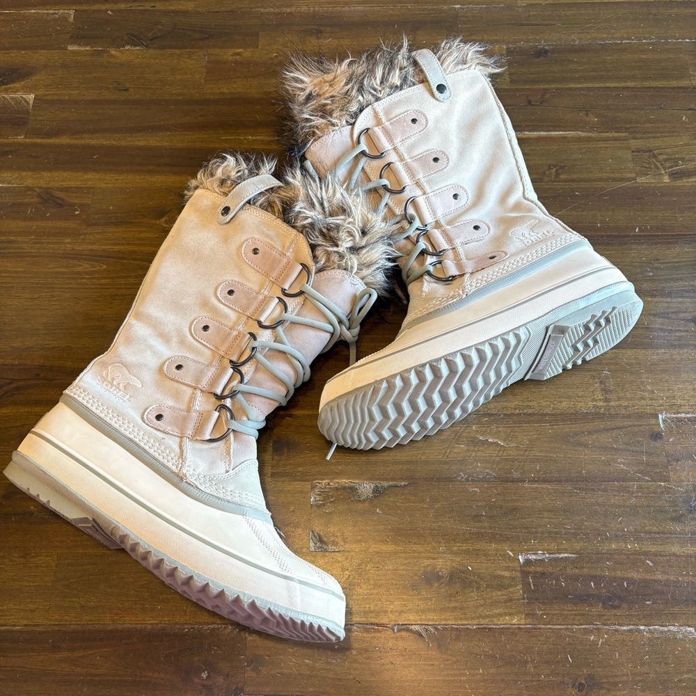 Sorel Joan Of Arctic Books Waterproof Fur Lace Up Winter Tan Cream Snow Womens 9